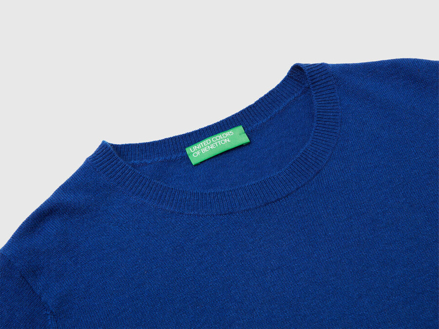 blue crew neck sweater in merino wool