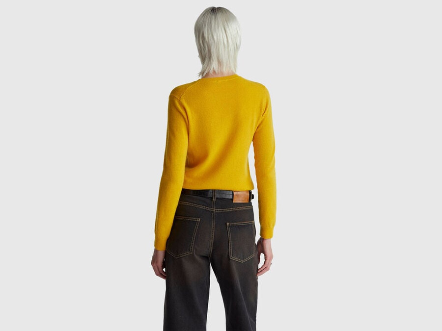 ocher yellow crew neck sweater in merino wool