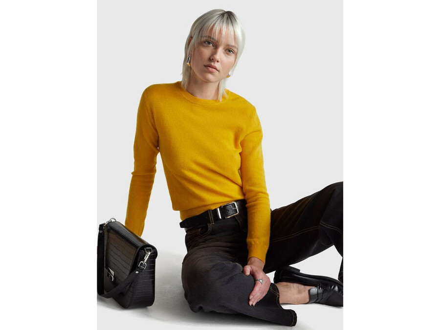 ocher yellow crew neck sweater in merino wool