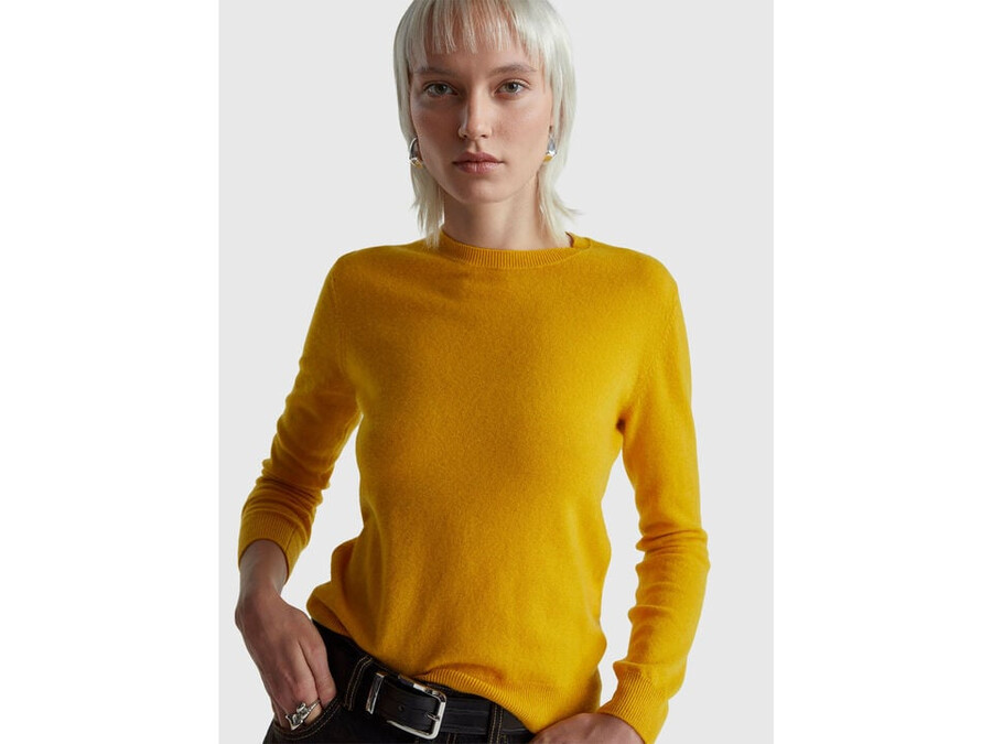 ocher yellow crew neck sweater in merino wool