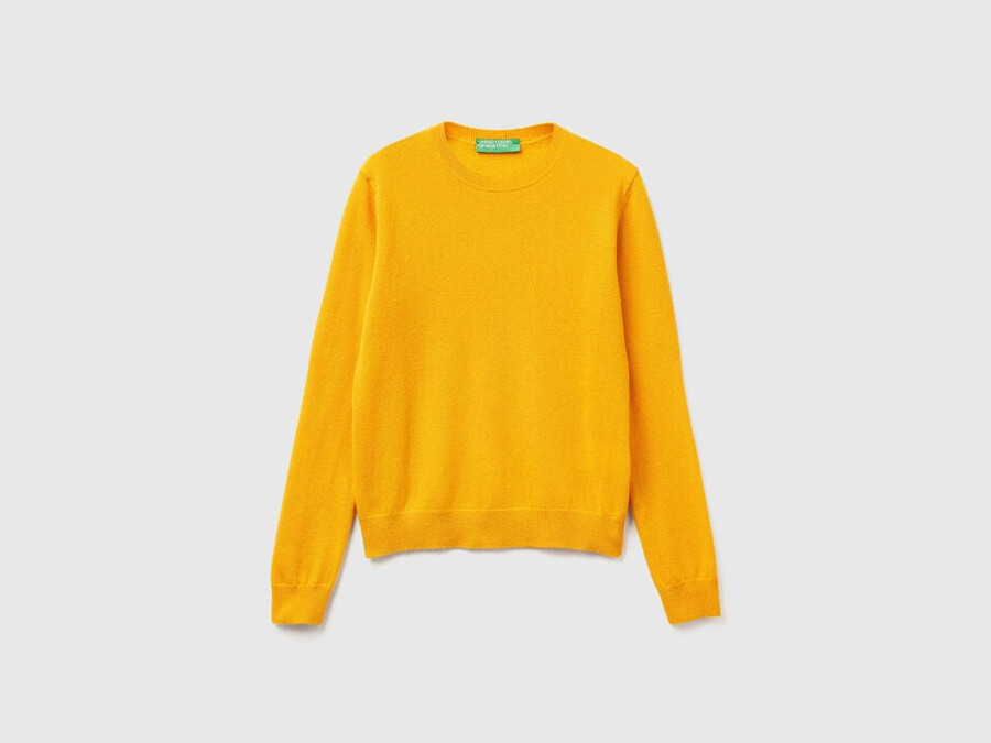 ocher yellow crew neck sweater in merino wool