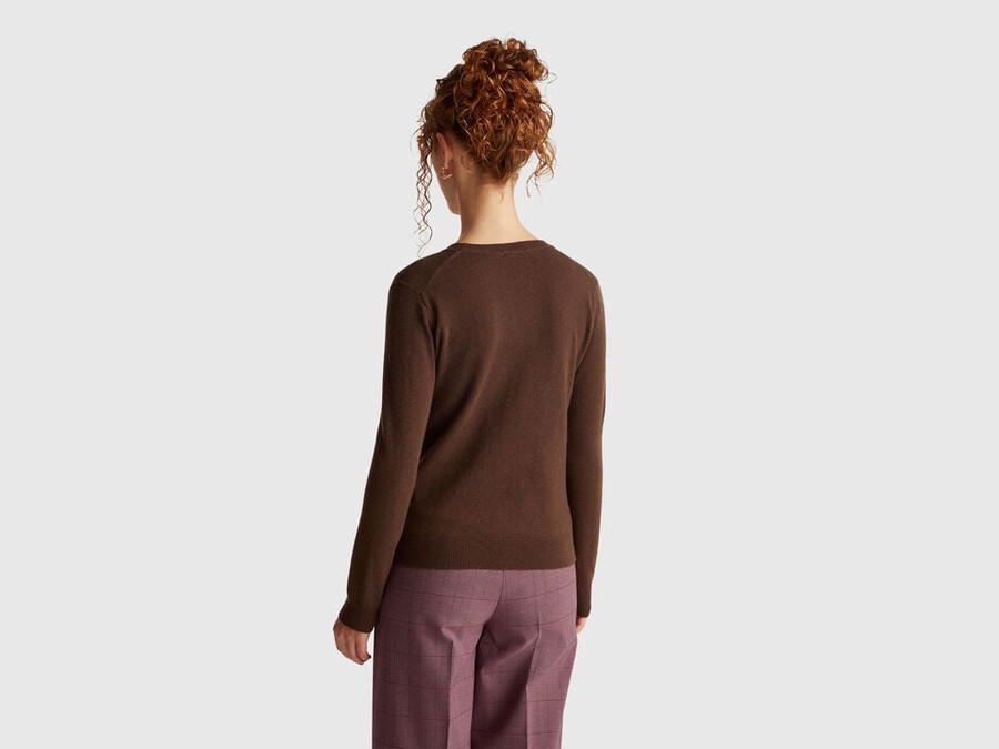 brown crew neck sweater in merino wool