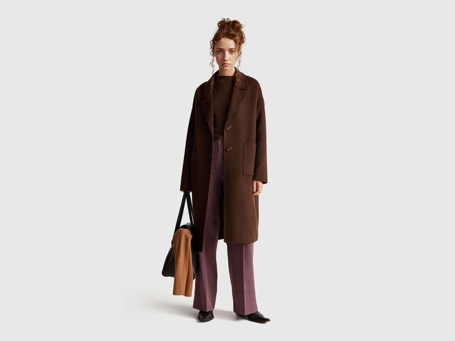 brown crew neck sweater in merino wool