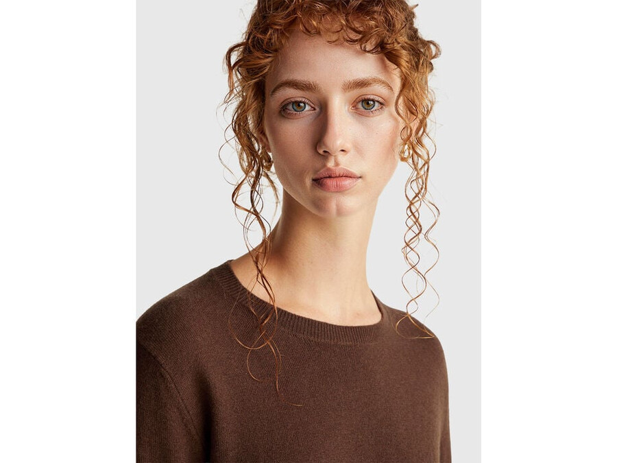 brown crew neck sweater in merino wool