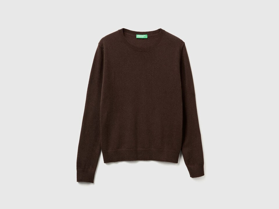 brown crew neck sweater in merino wool