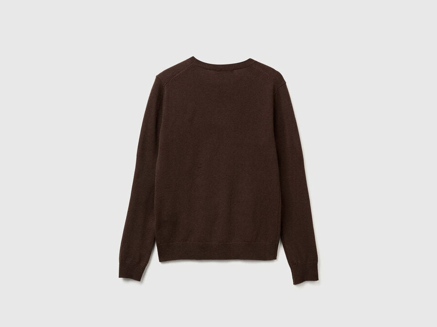brown crew neck sweater in merino wool