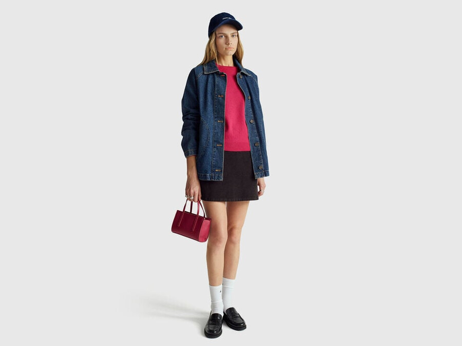 fuchsia crew neck sweater in merino wool
