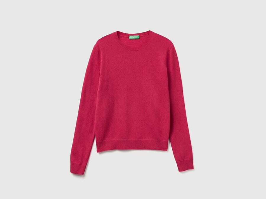 fuchsia crew neck sweater in merino wool
