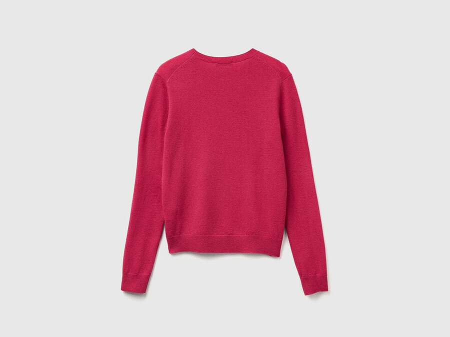 fuchsia crew neck sweater in merino wool