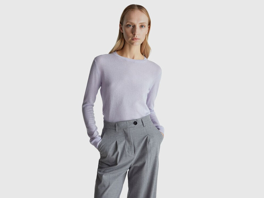 lilac crew neck sweater in merino wool