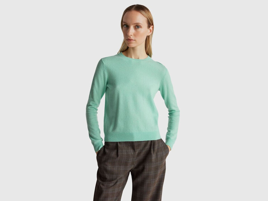 light green crew neck sweater in merino wool