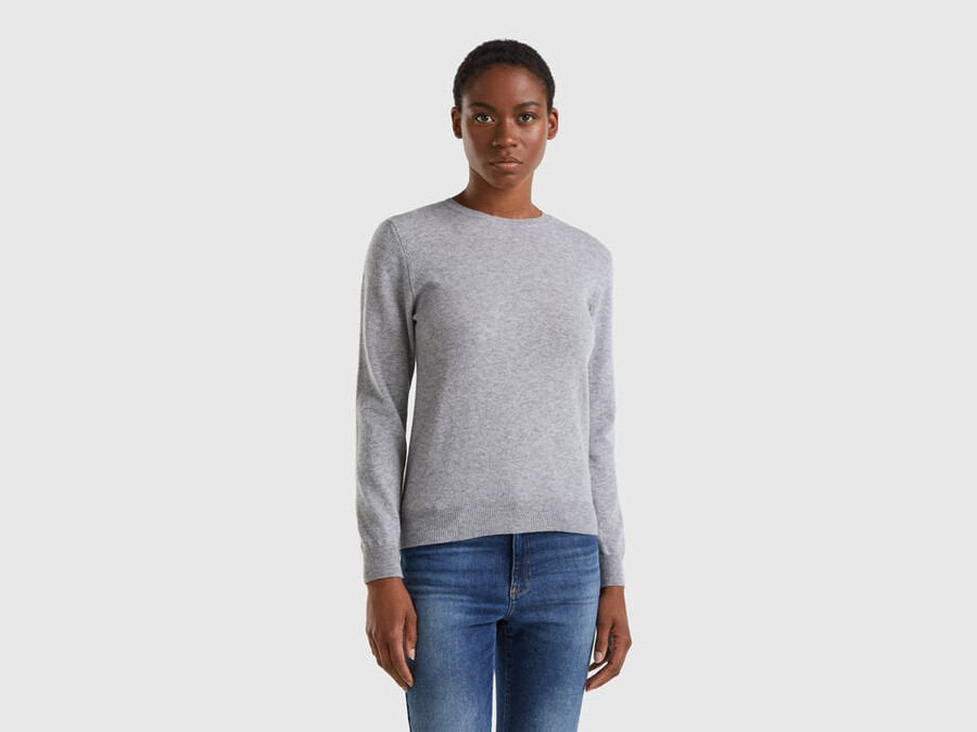gray mélange crew neck sweater in merino wool