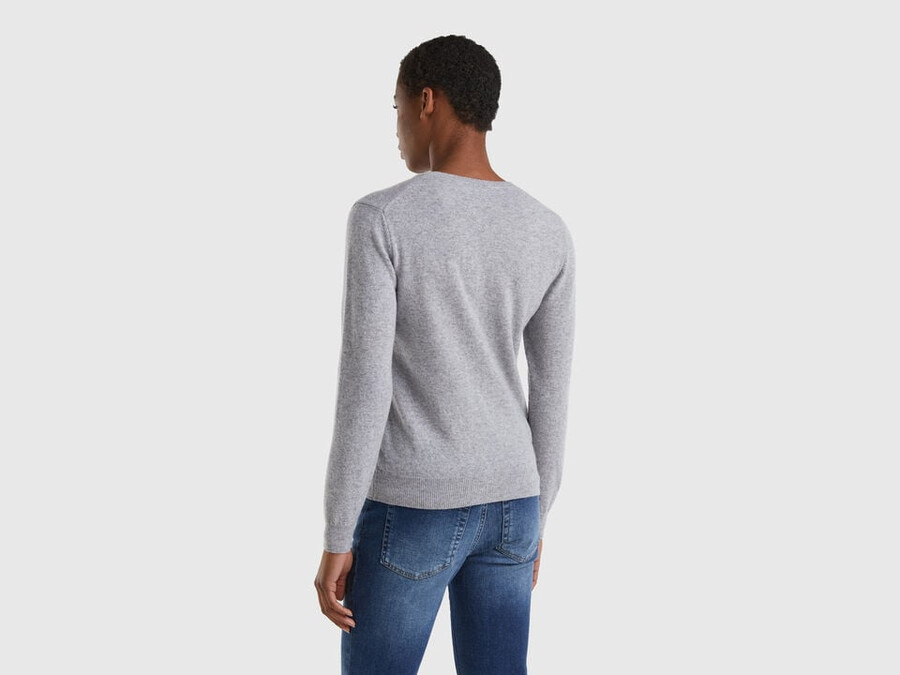 gray mélange crew neck sweater in merino wool