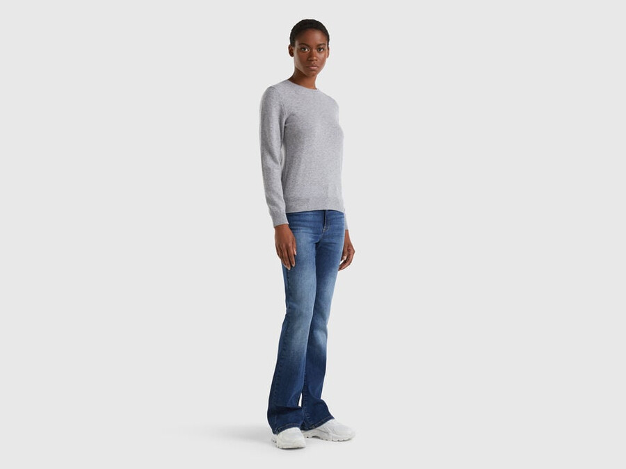 gray mélange crew neck sweater in merino wool