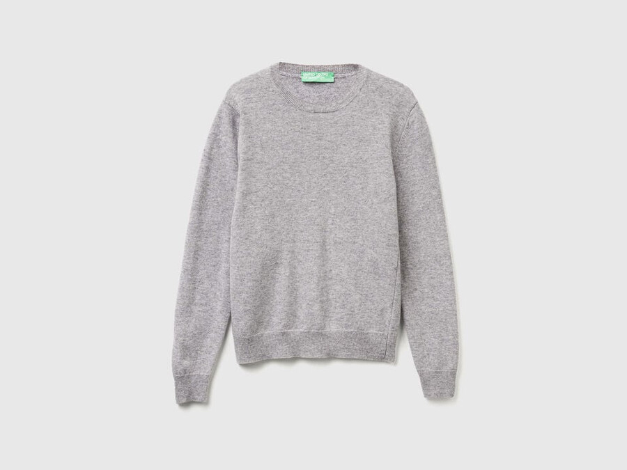gray mélange crew neck sweater in merino wool