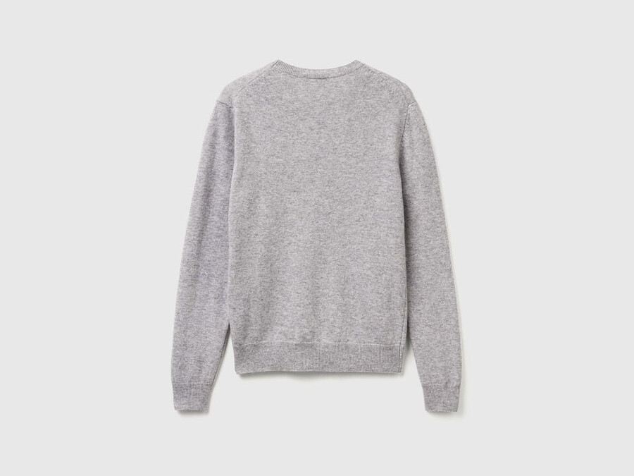 gray mélange crew neck sweater in merino wool