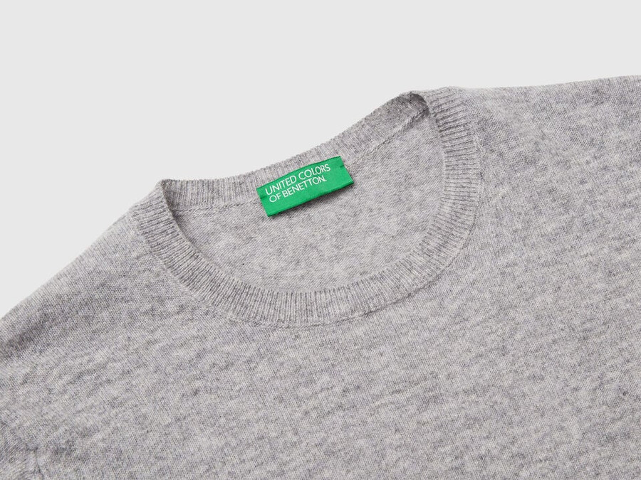 gray mélange crew neck sweater in merino wool