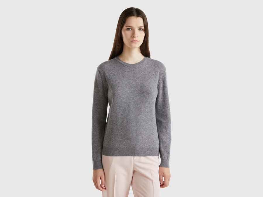 mouse gray crew neck sweater in merino wool