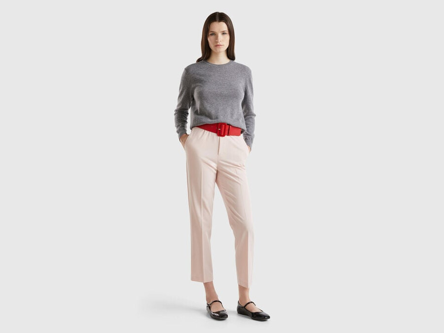 mouse gray crew neck sweater in merino wool
