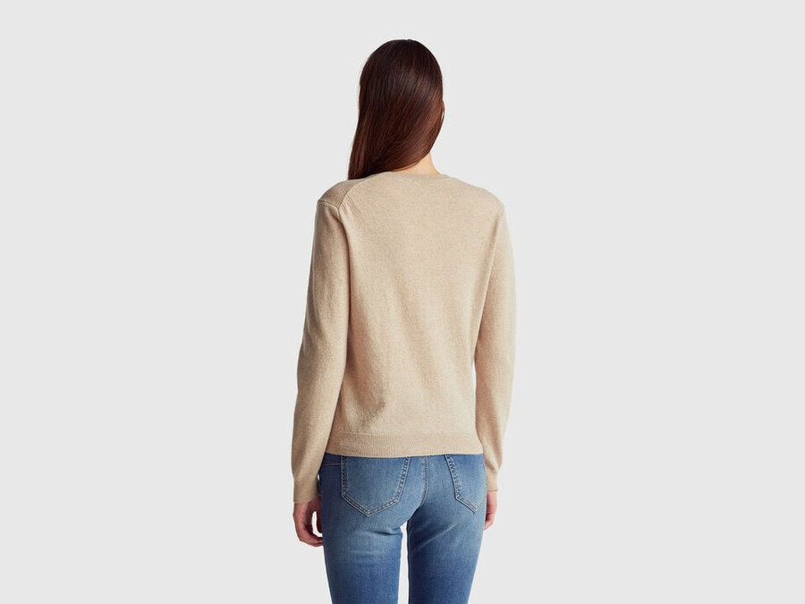 beige crew neck sweater in pure merino wool