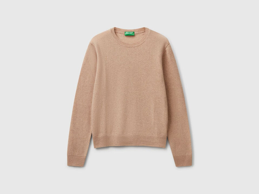 beige crew neck sweater in pure merino wool
