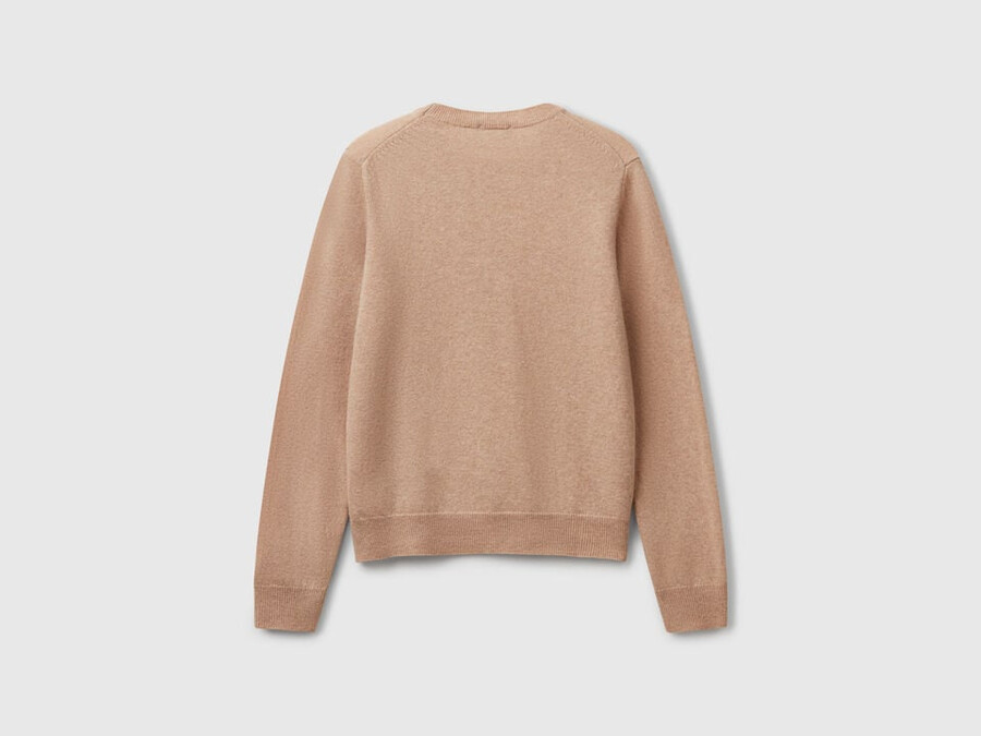 beige crew neck sweater in pure merino wool