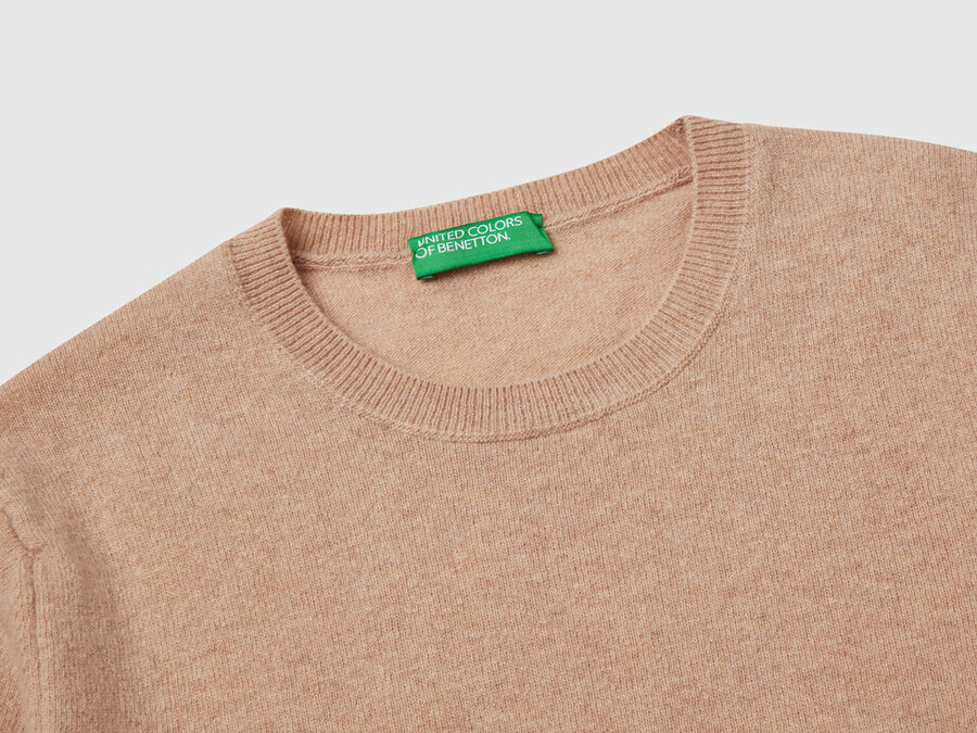 beige crew neck sweater in pure merino wool