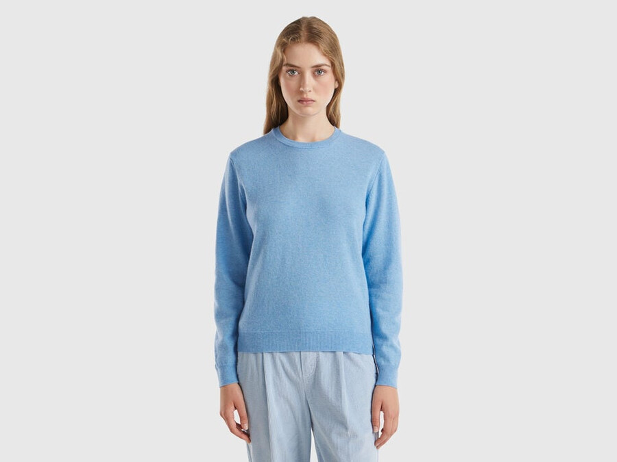 light blue crew neck sweater in merino wool
