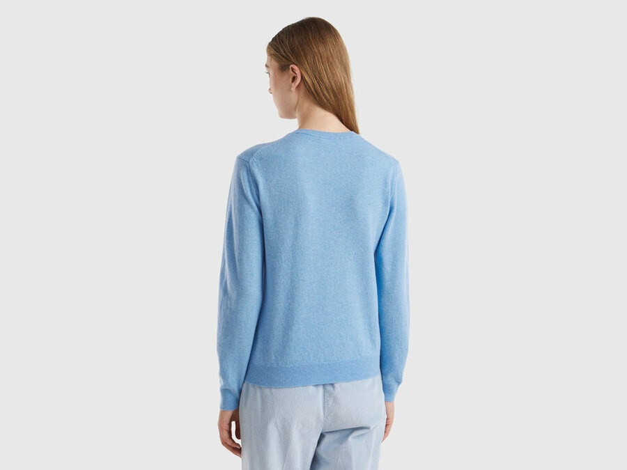 light blue crew neck sweater in merino wool