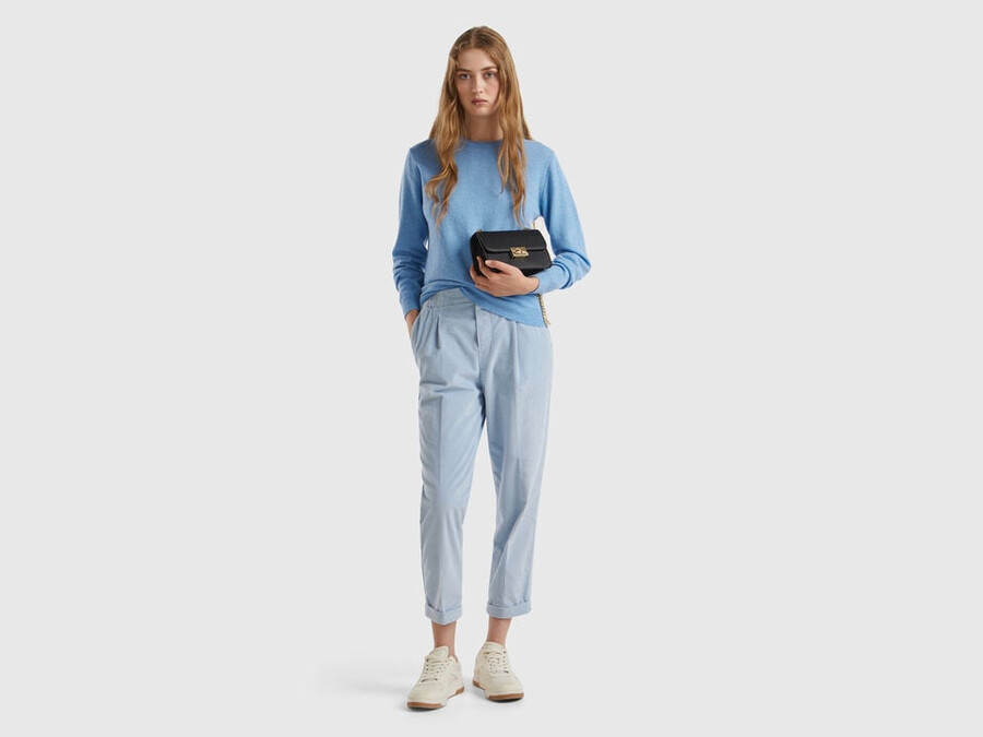 light blue crew neck sweater in merino wool