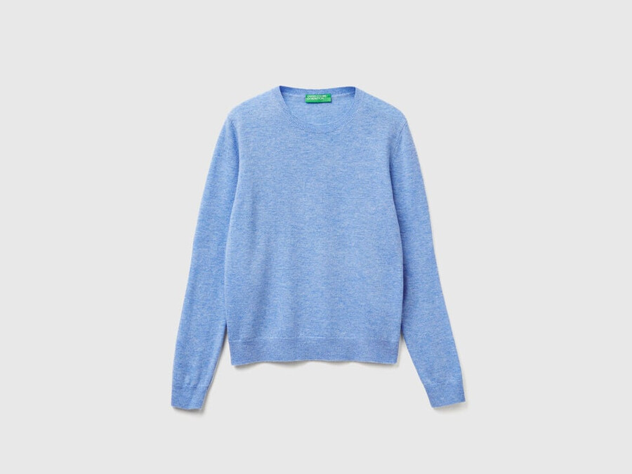 light blue crew neck sweater in merino wool
