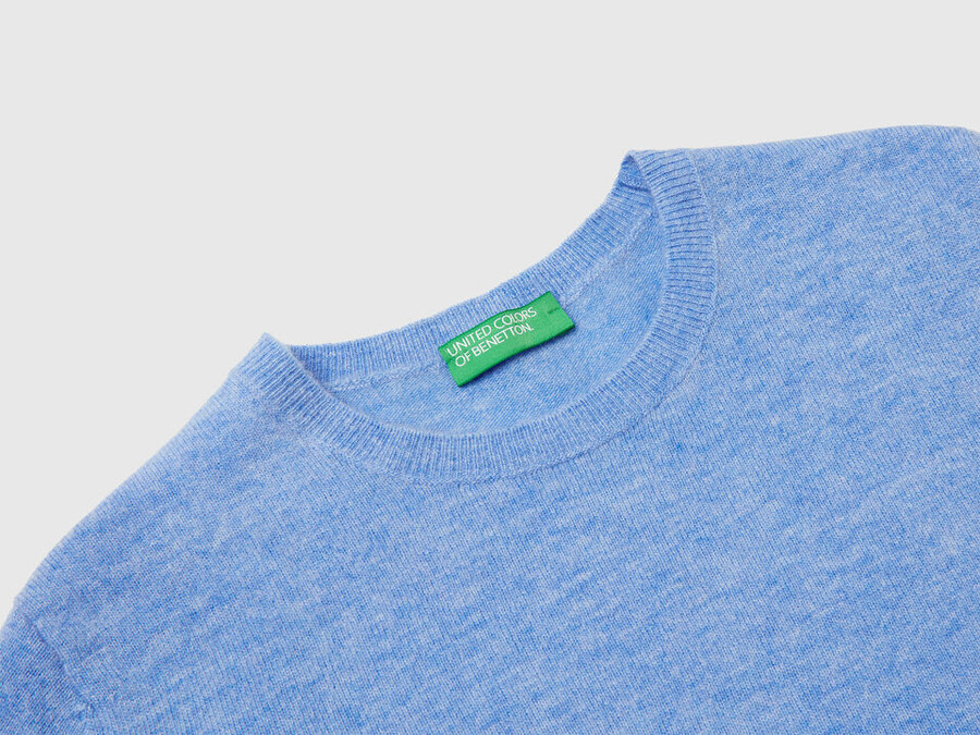 light blue crew neck sweater in merino wool