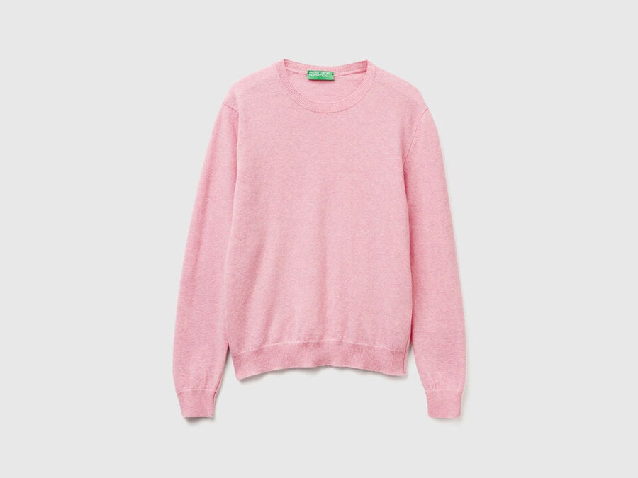 pink crew neck sweater in merino wool