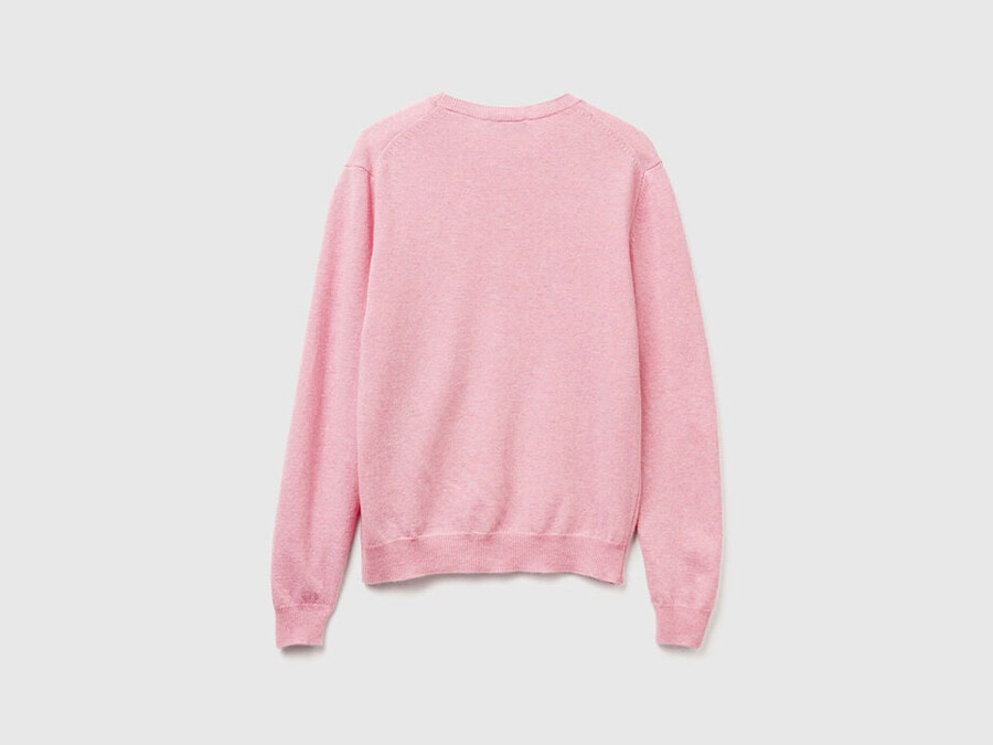 pink crew neck sweater in merino wool