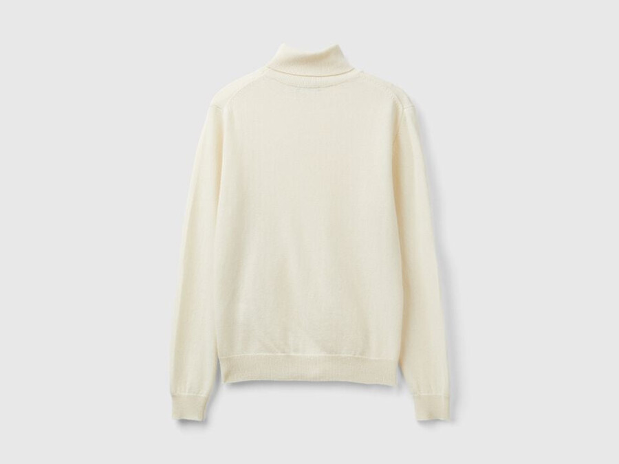 cream turtleneck sweater in pure merino wool
