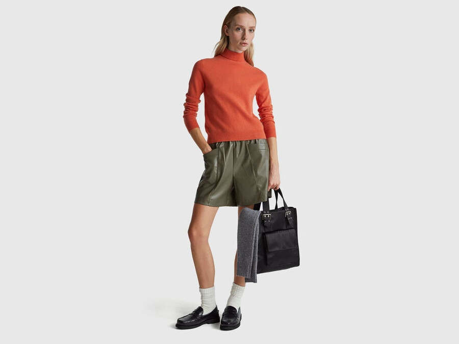 orange turtleneck sweater in pure merino wool