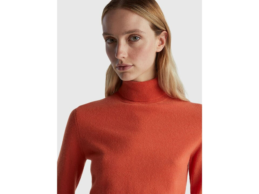 orange turtleneck sweater in pure merino wool