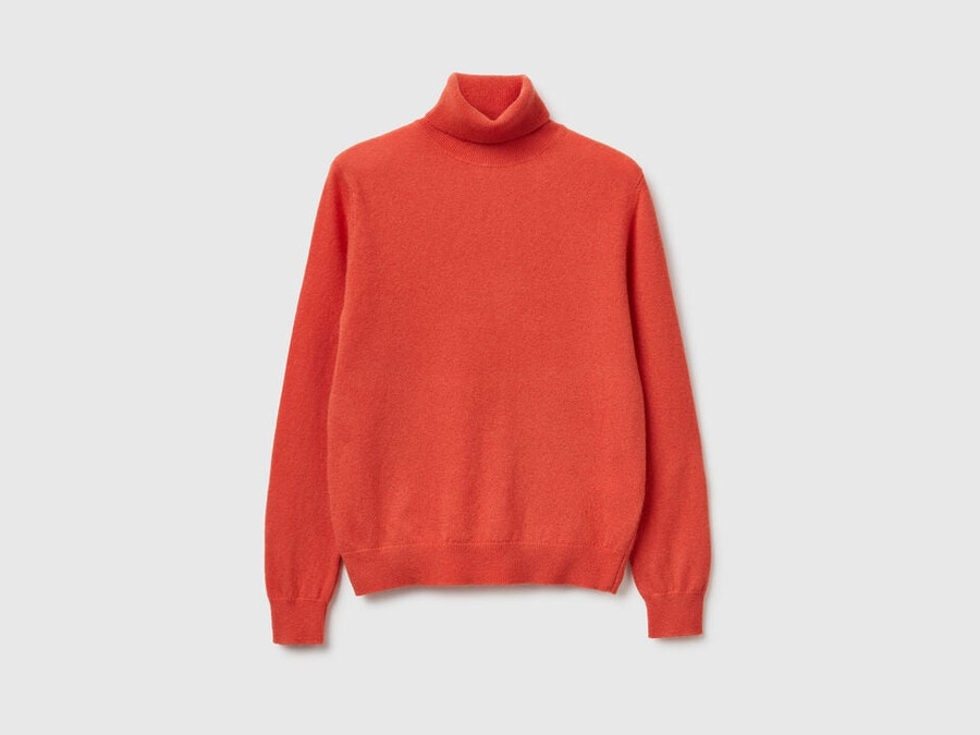orange turtleneck sweater in pure merino wool