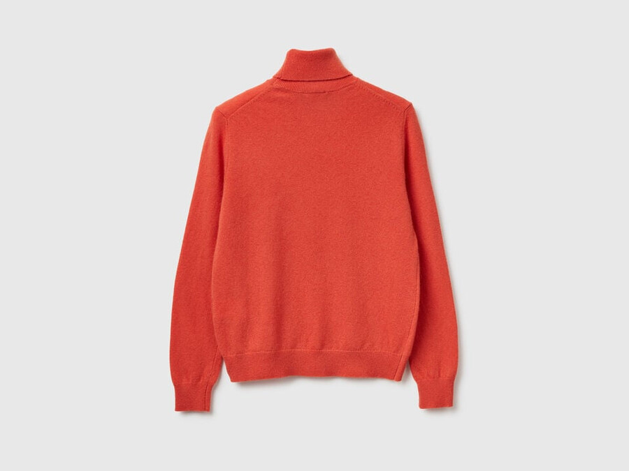 orange turtleneck sweater in pure merino wool