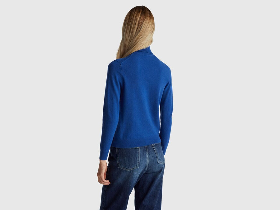 blue turtleneck sweater in pure merino wool