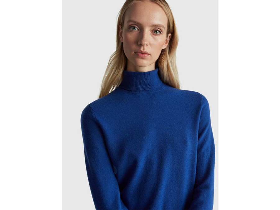 blue turtleneck sweater in pure merino wool