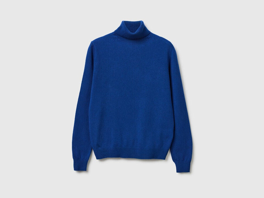blue turtleneck sweater in pure merino wool