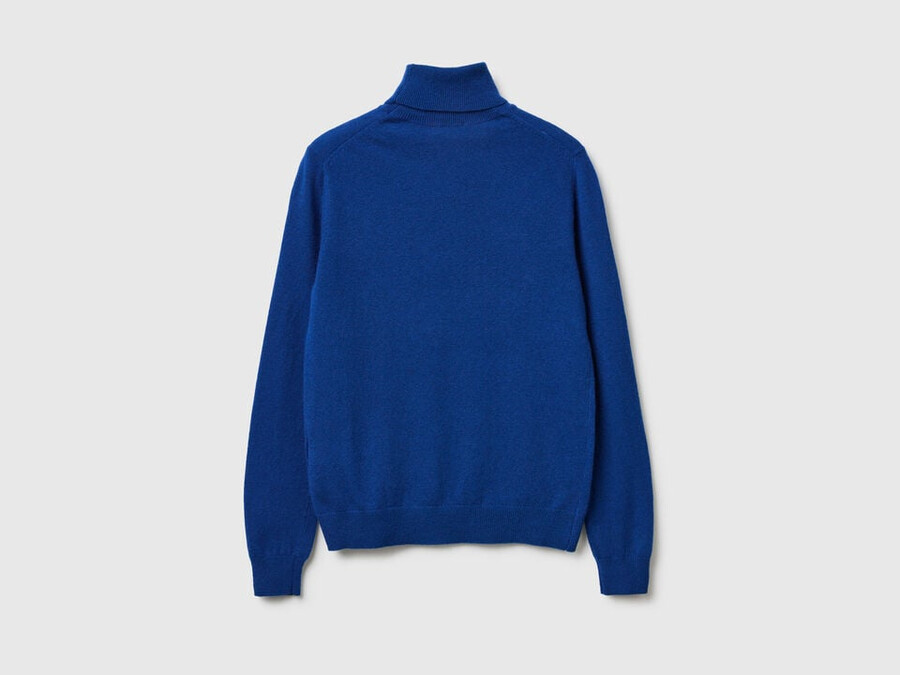 blue turtleneck sweater in pure merino wool