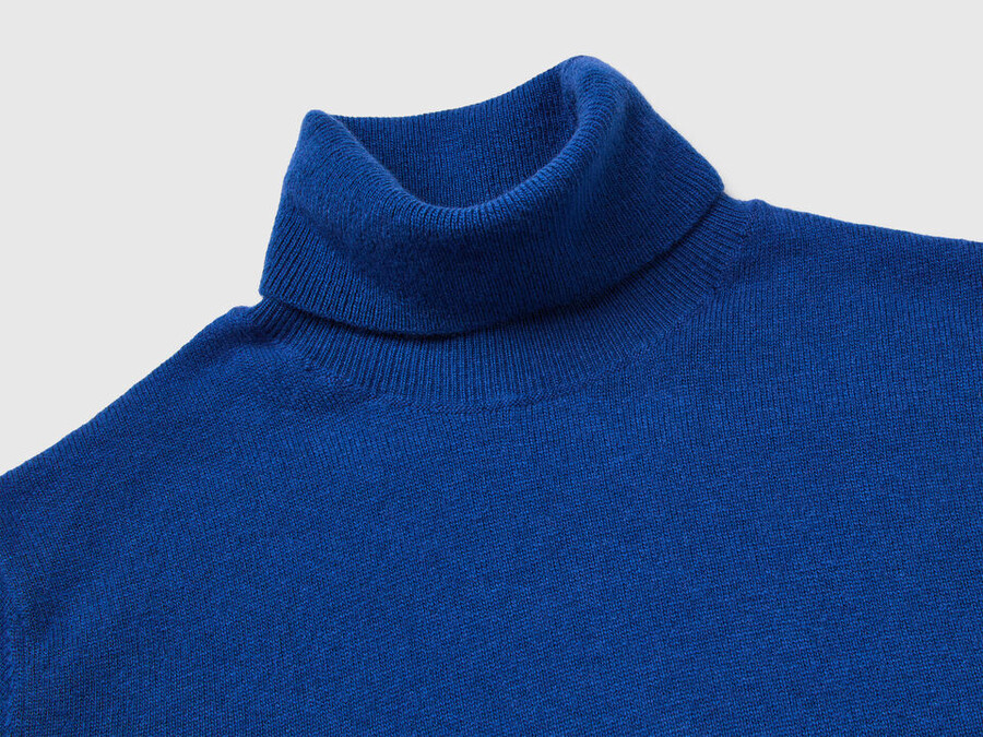 blue turtleneck sweater in pure merino wool