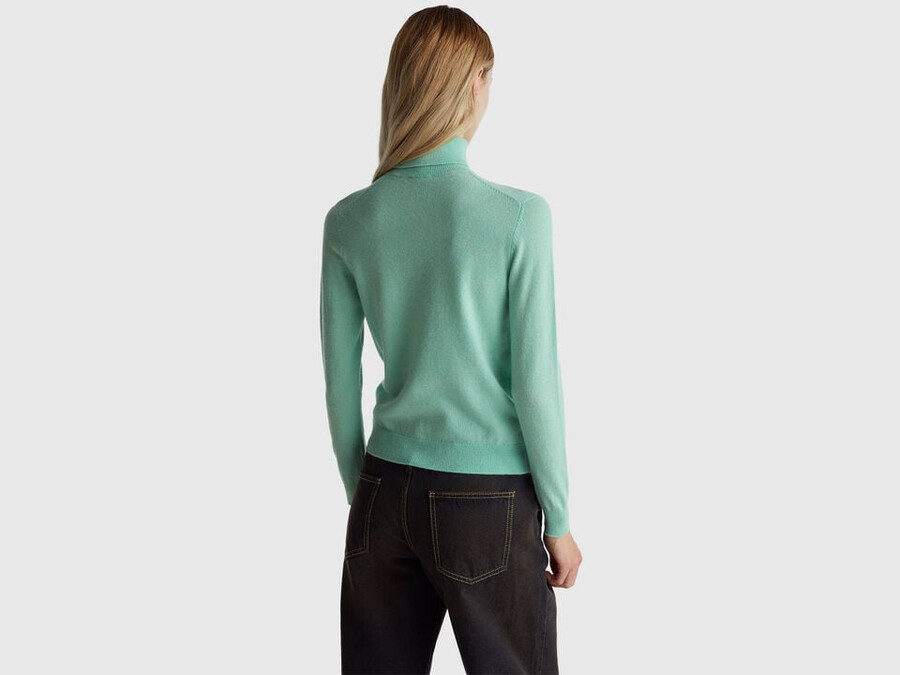 light green turtleneck sweater in pure merino wool