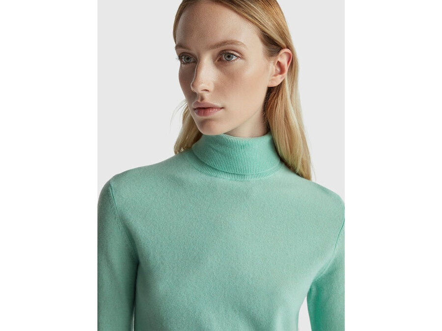 light green turtleneck sweater in pure merino wool