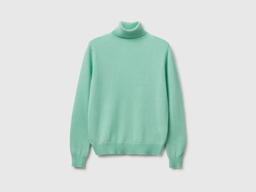 light green turtleneck sweater in pure merino wool