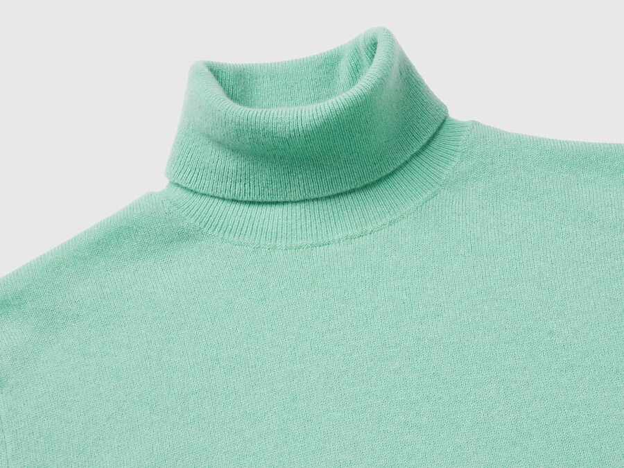 light green turtleneck sweater in pure merino wool