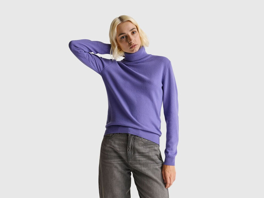 periwinkle turtleneck sweater in pure merino wool