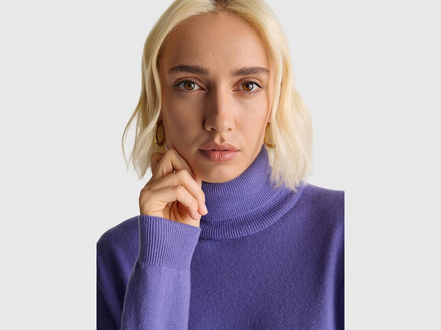 periwinkle turtleneck sweater in pure merino wool